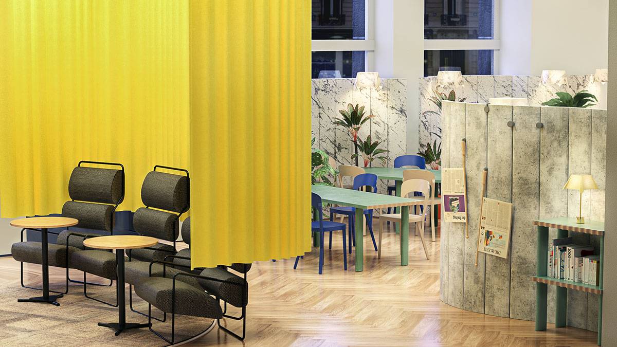  Blick ins neu gestaltete Museums-Café: Der international tätige Designer Robert Stadler hat die Einrichtung entworfen. Nun sucht das KWM dafür einen neuen Namen. Jeder Bürger kann sich beteiligen. Rendering: Studio Robert Stadler 