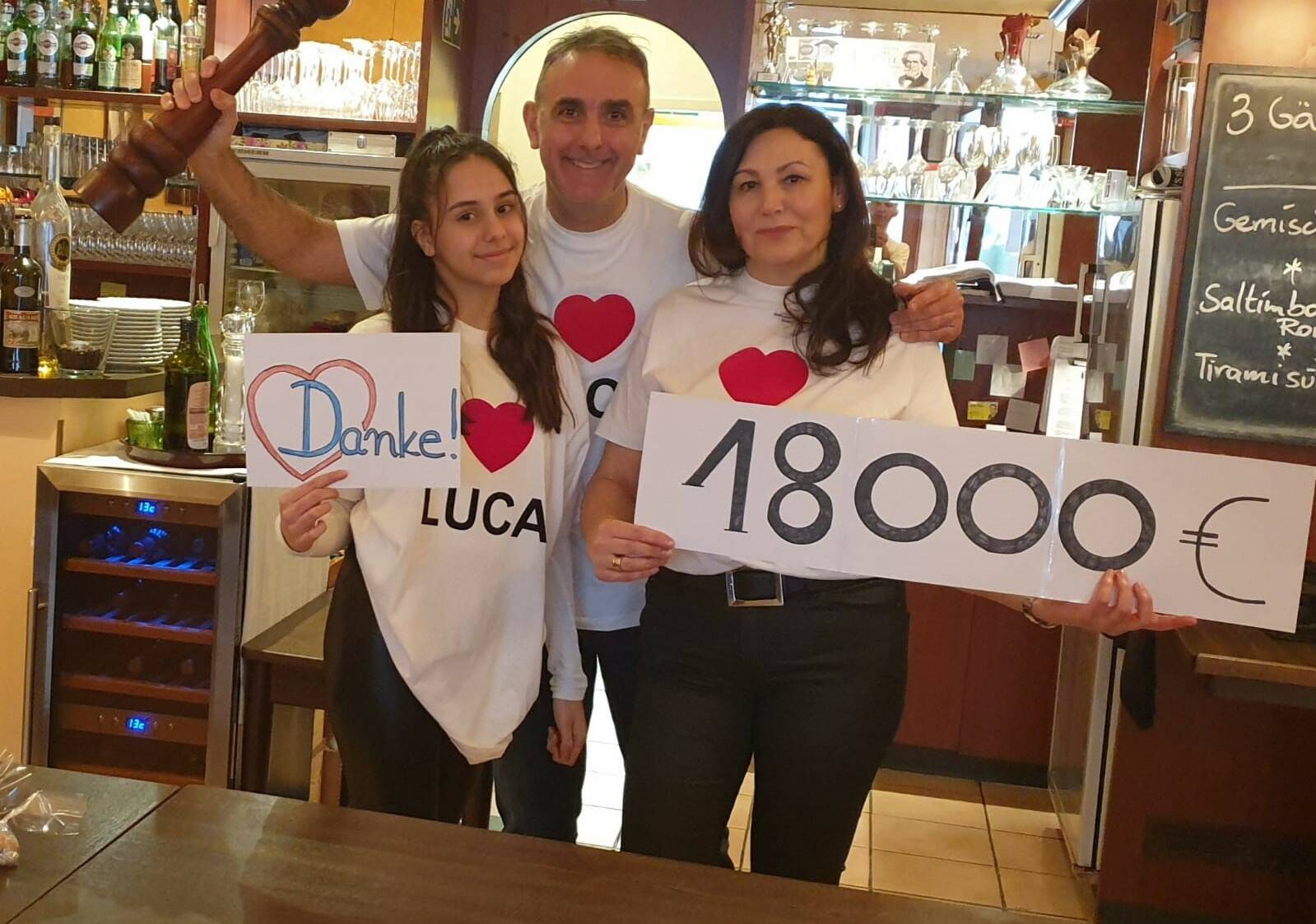 Gastronom Nino Abate, seine Frau Jasna und seine Tochter Lenia sagen Danke für die Spendenbereitschaft. 