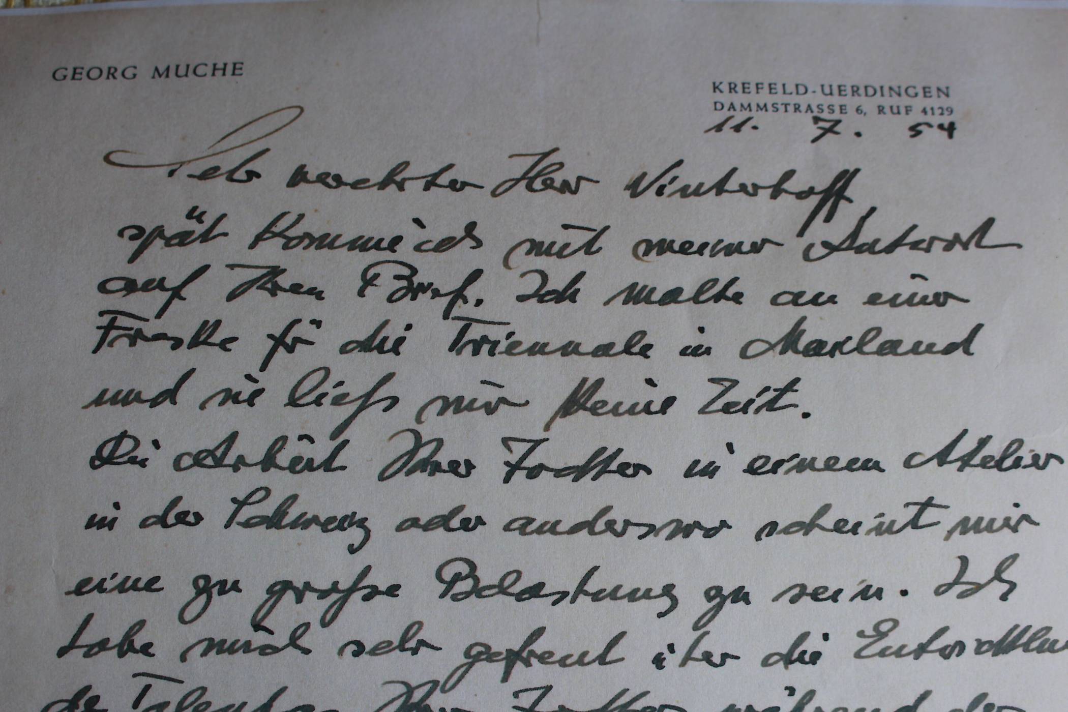 Das Stadtarchiv erwirbt Briefwechsel des berühmten Bauhaus-Künstlers Georg Muche, der als Hochschullehrer lange Jahre in Krefeld wirkte.