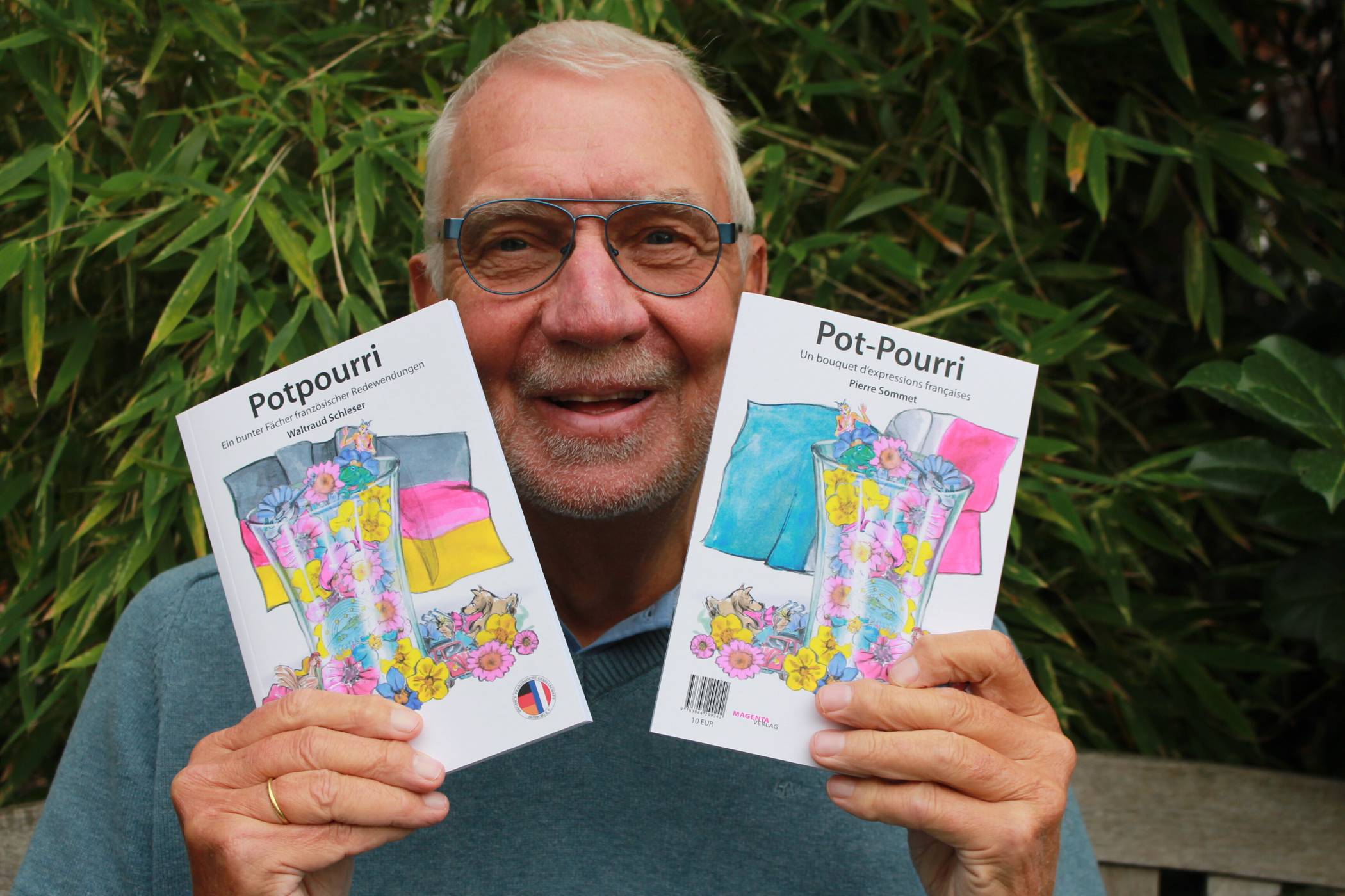  Bunte Illustrationen: Der Krefelder Autor Pierre Sommet hat ein zweiteiliges und zweisprachiges Buch über deutsche und französische Redewendungen herausgebracht. Foto: Müller 