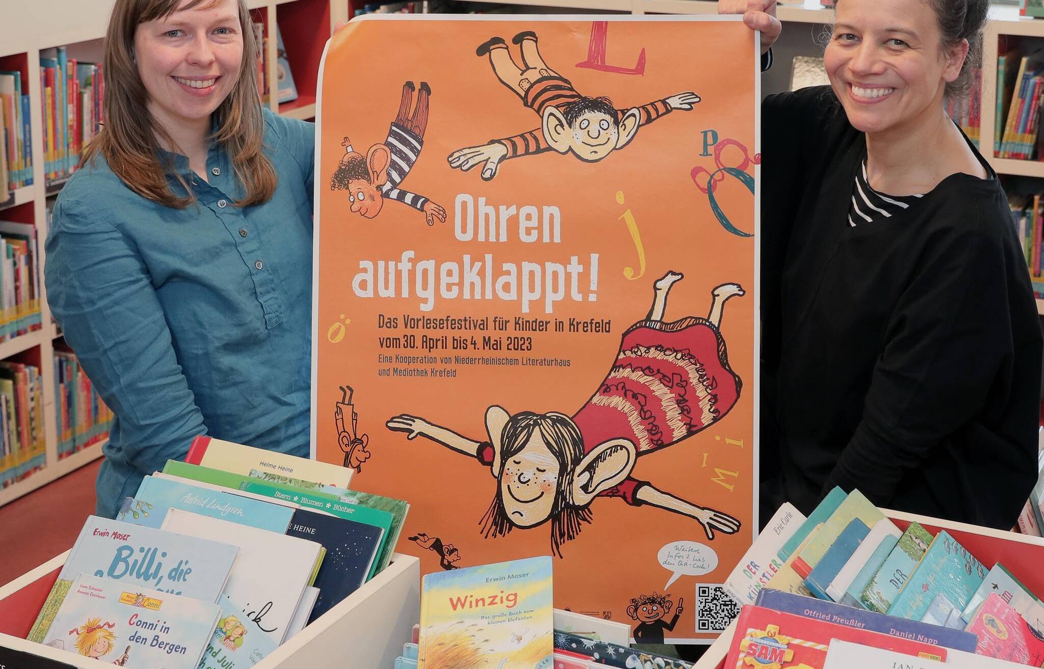  Marlene Jäger vom Literaturhaus und Katja Wiefel von der Mediothek stellen das Programm vor.  