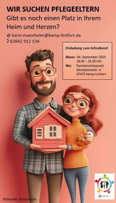 Der Pflegekinderdienst der Stadt Kamp-Lintfort veranstaltet am 9. September einen kostenlosen Informationsabend im Familienstützpunkt an der Montplanetstraße 4.