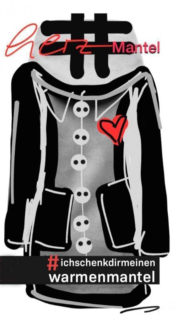  Auf Plakaten wird auf die Benefizaktion „Herzmantel“ hingewiesen. 