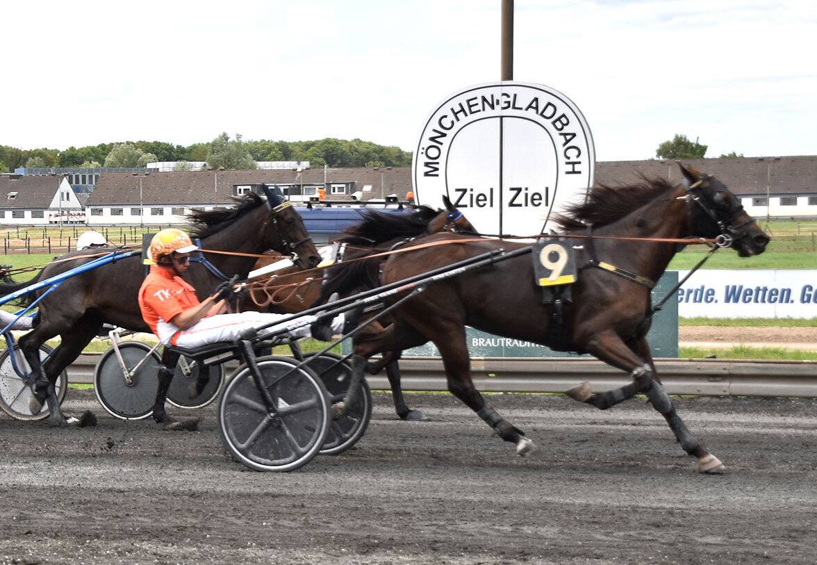 Tom Karten mit Gotta be Brilliant im Zieleinlauf.  