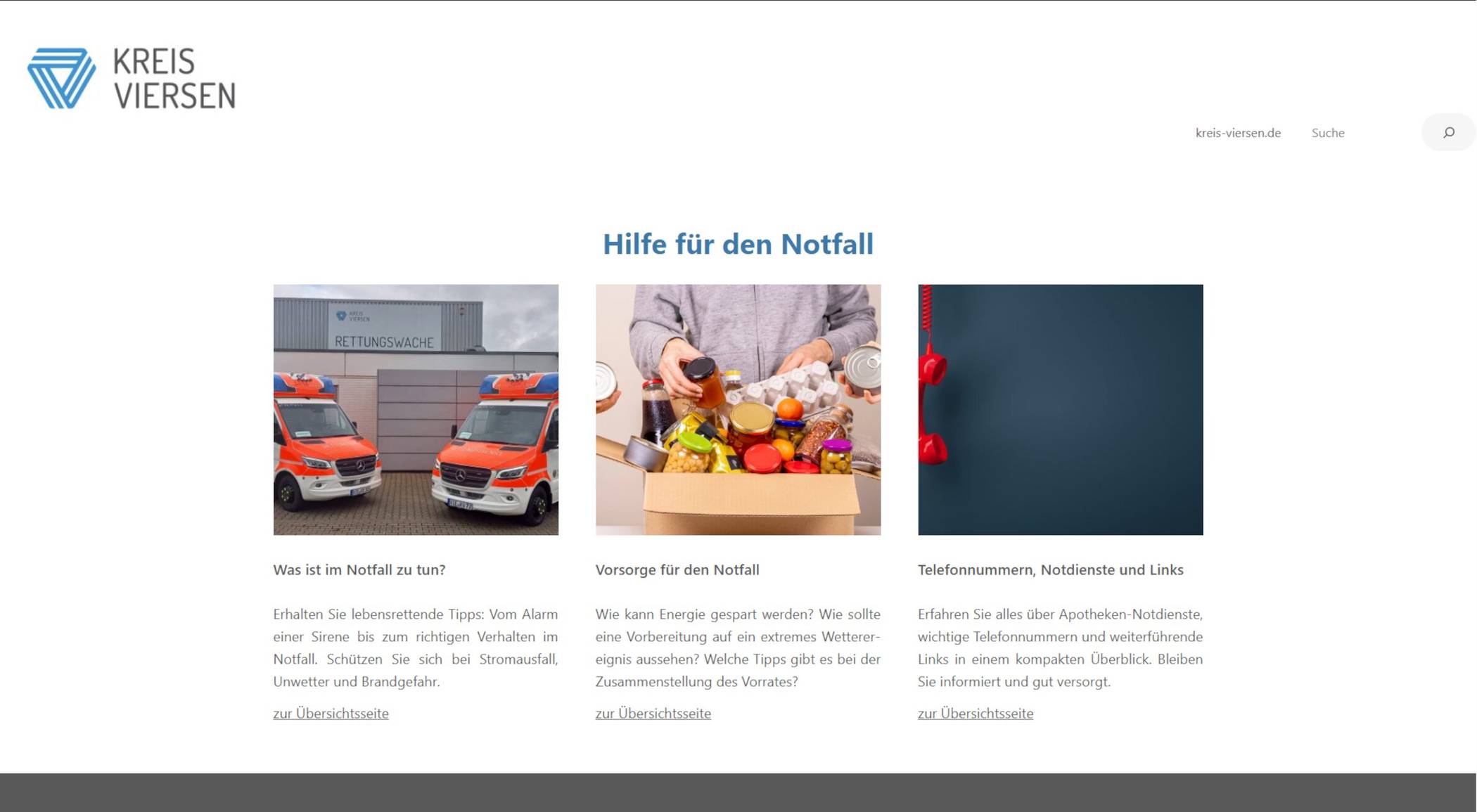 Die Internetseite der Notfallhilfe Kreis Viersen