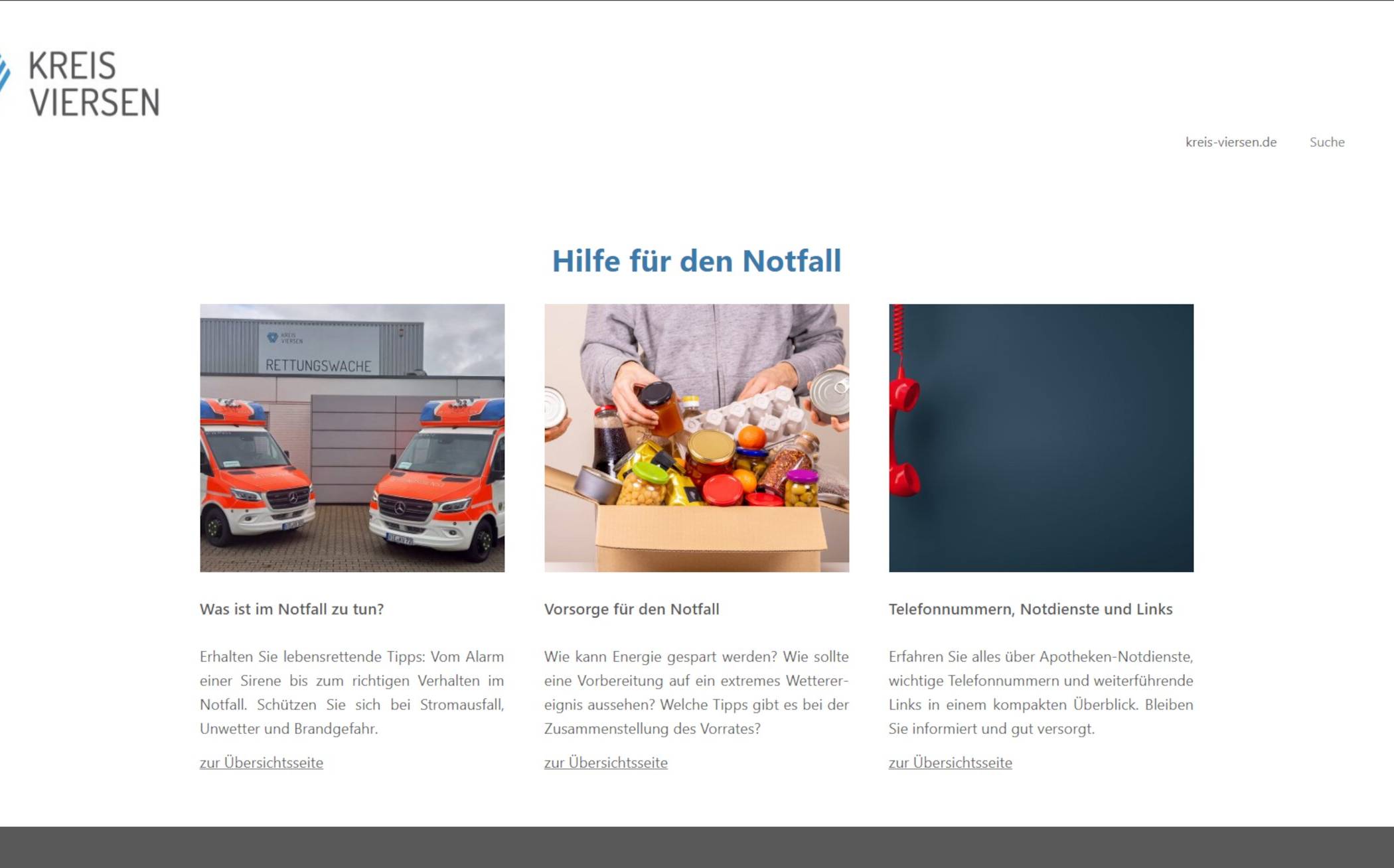 Die Internetseite der Notfallhilfe Kreis Viersen