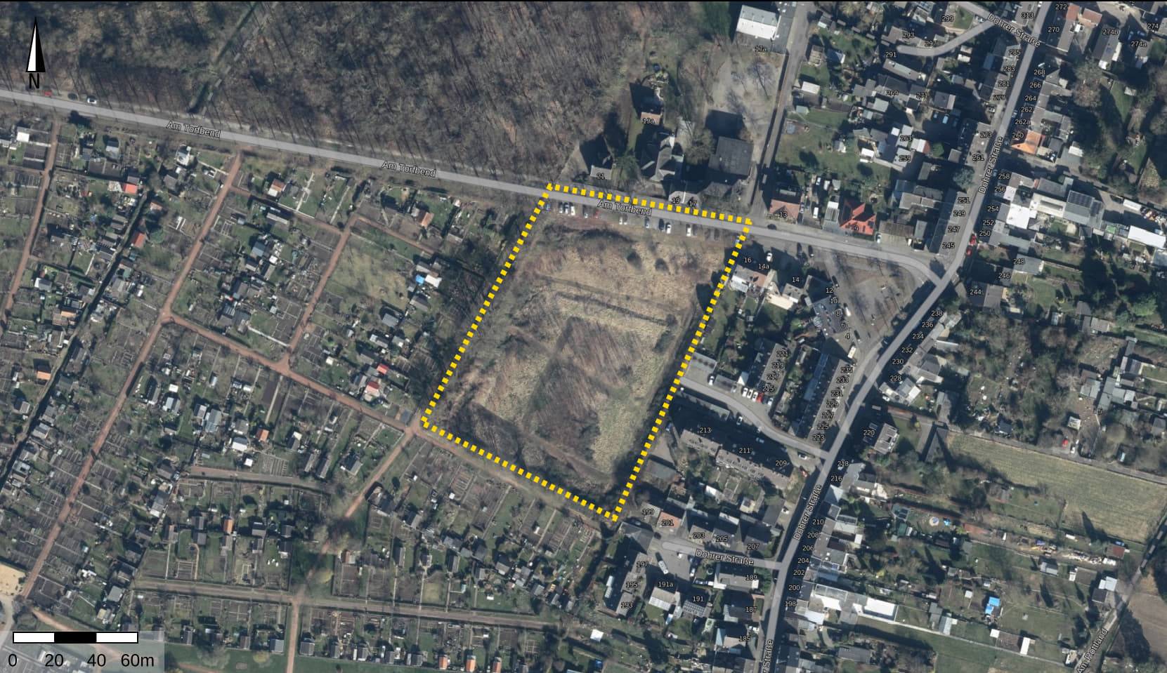 Das Areal für das Neubaugebiet in Mülfort-Dohr im Luftbild. 