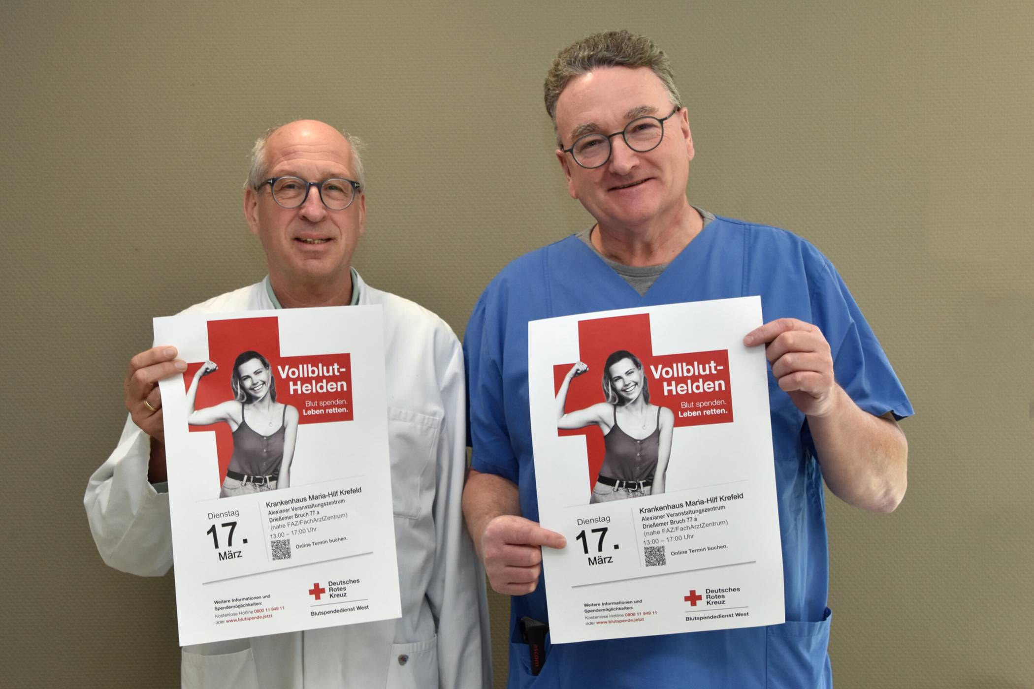  Prof. Dr. Hans-Jürgen von Giesen (l.) und Dr. Kai Engelbrecht sind selbst Blutspender und bitten um Unterstützung. 