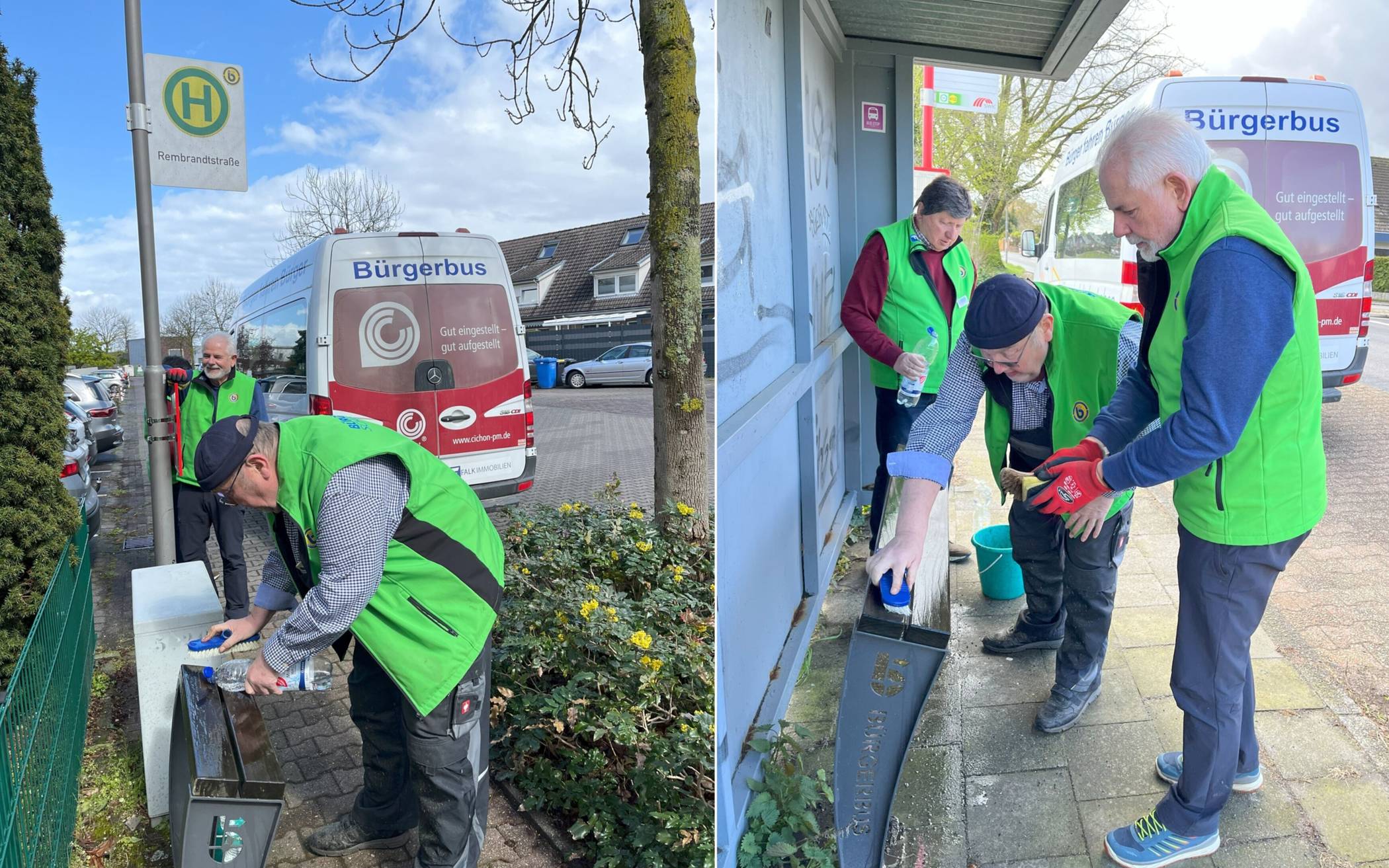 Die Bürgerbussvereine haben die Stelen an den Haltestellen der Bürgerbusse gereinigt. Foto: Stadt Willich