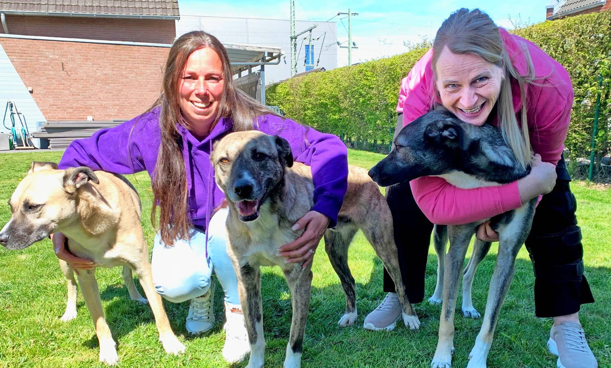  Vorsitzende Sarah Schüller (links) und Stellvertreterin Christine Niehsen mit Raven, B.A. und Watson. 