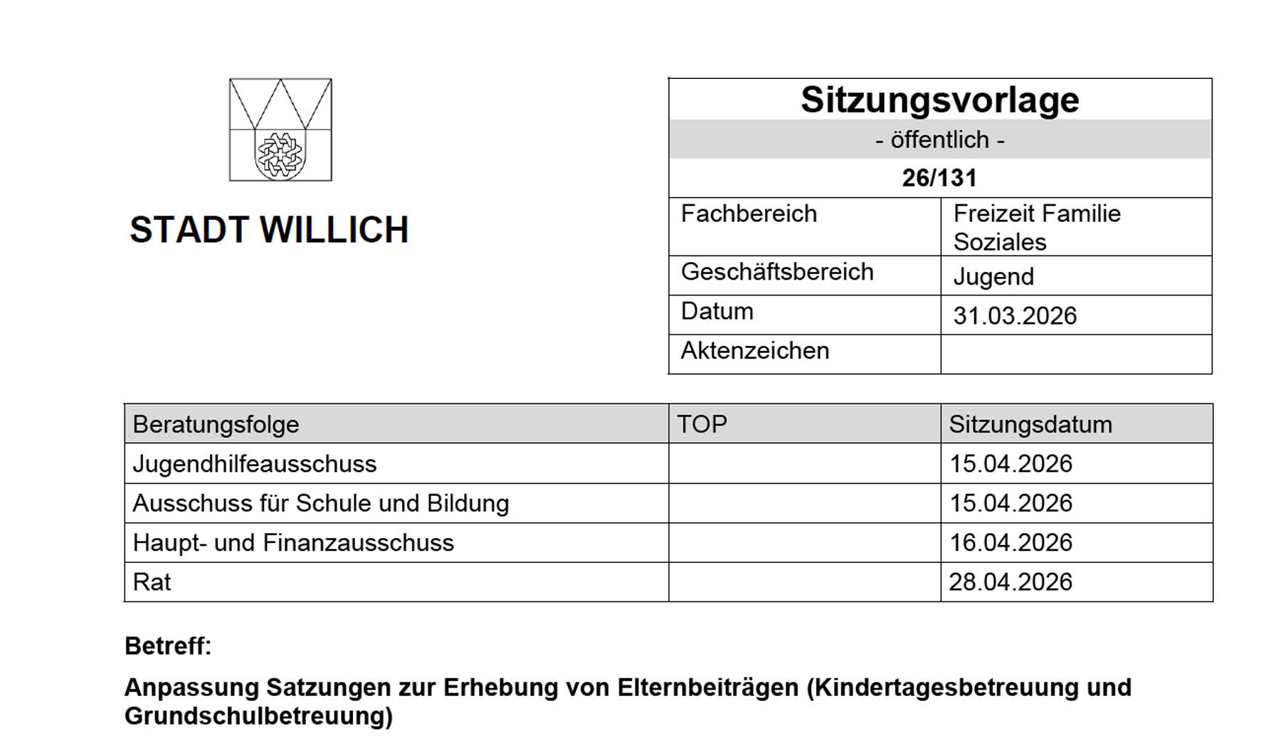  Diese Sitzungvorlage sorgt aktuell für reichlich Zündstoff.  