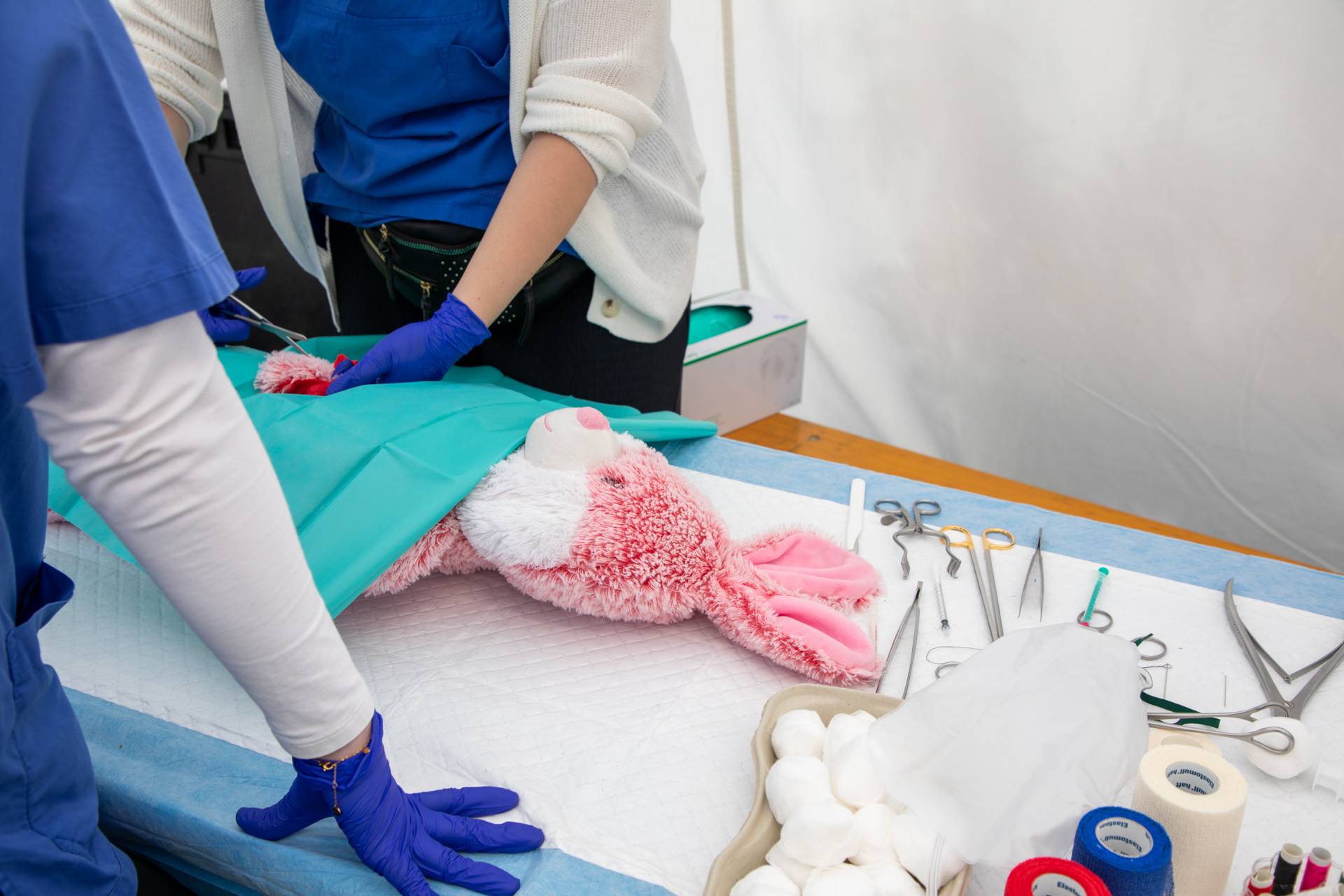 Ein verletzter Hase wird operiert: Das Teddykrankenhaus kümmert sich um jedes kranke oder verletzte Stofftier.