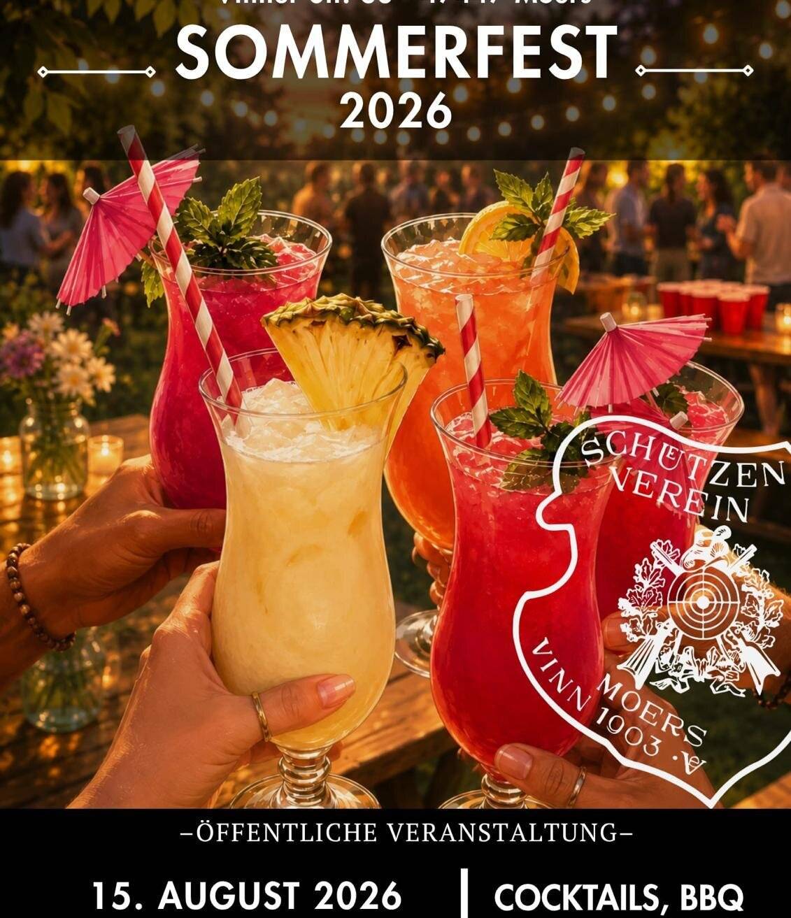 Am 15. August, ab 18 Uhr, lädt der SV Moers-Vinn 1903 e. V. herzlich zu seinem Sommerfest in die Vinner Str. 63, 47447 Moers. 