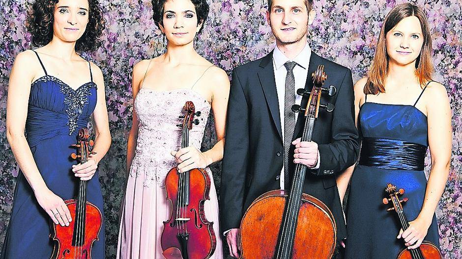 Esther Fritzsche, Bratsche, Anne Battegay, zweite Geige, Jonas Vischi, Cello, und Seraina Pfenninger, erste Geige, sind das Belenus Quartett (v.l.).