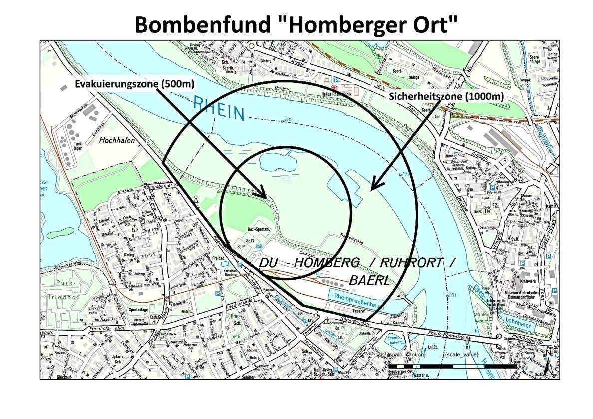  Lageplan der Bombe im Rheinvorland bei Homberg. 