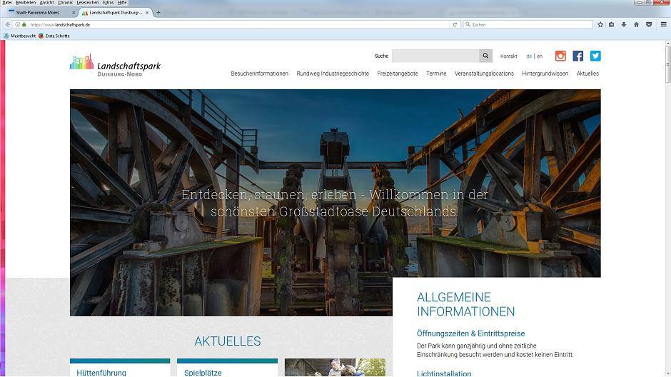 Ein Screenshot der neuen Landschaftspark-Startseite .