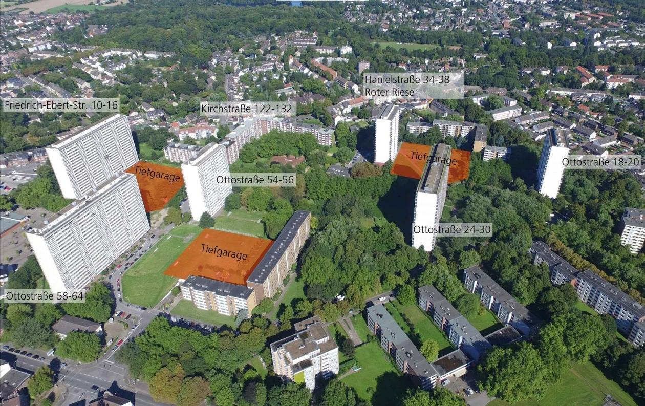 Übersichtplan der Hochhäuser im Sanierungsgebiet Hochheide.