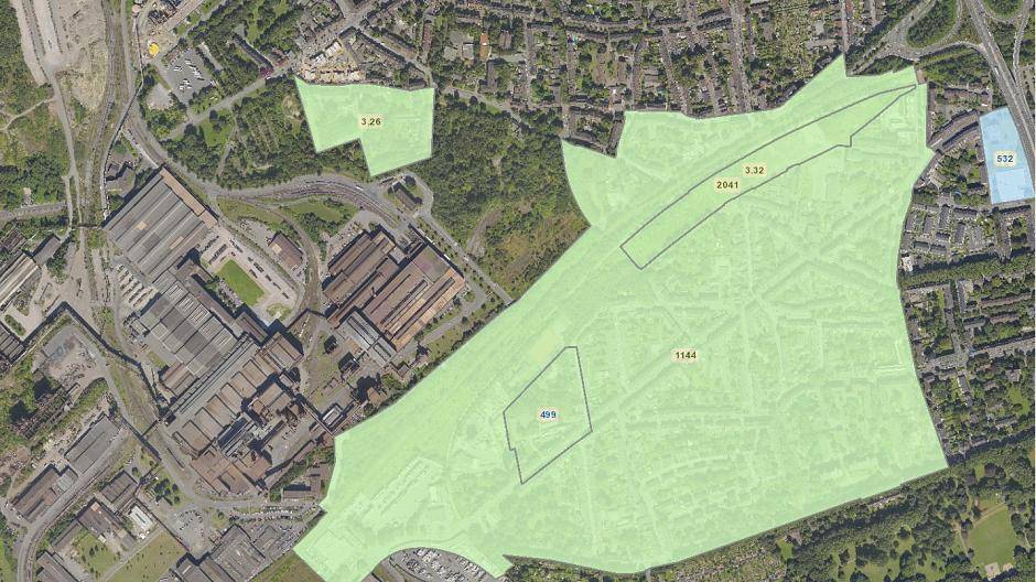  Der Geltungsbereich des Bebauungsplans Nr. 1144 — Meiderich — „Umgehungsstraße“. 