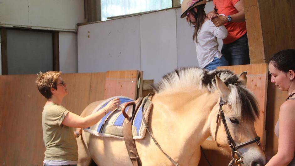 Eine spezielle Tür und eine Rampe neben der Reitfläche ermöglichen es den...