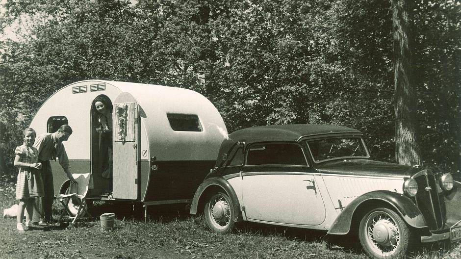 Camping-Ausflug 1937: Im DKW F5 samt Caravan ging´s zum...