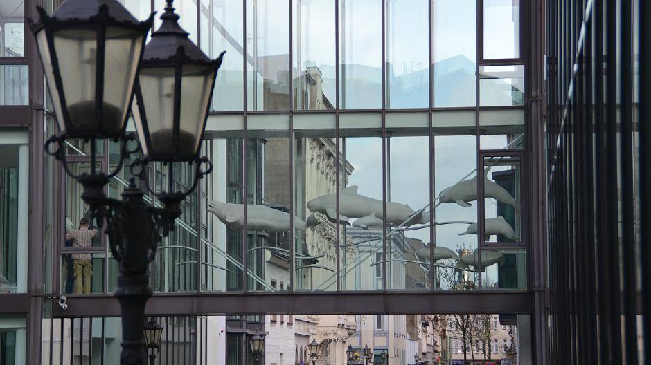  Nach und nach wurden es mehr. Wie ein umgekehrtes Mobile hat Jörg Mazur die Skulpturen installiert, was den schwebenden, schwimmenden Eindruck verstärkt. 