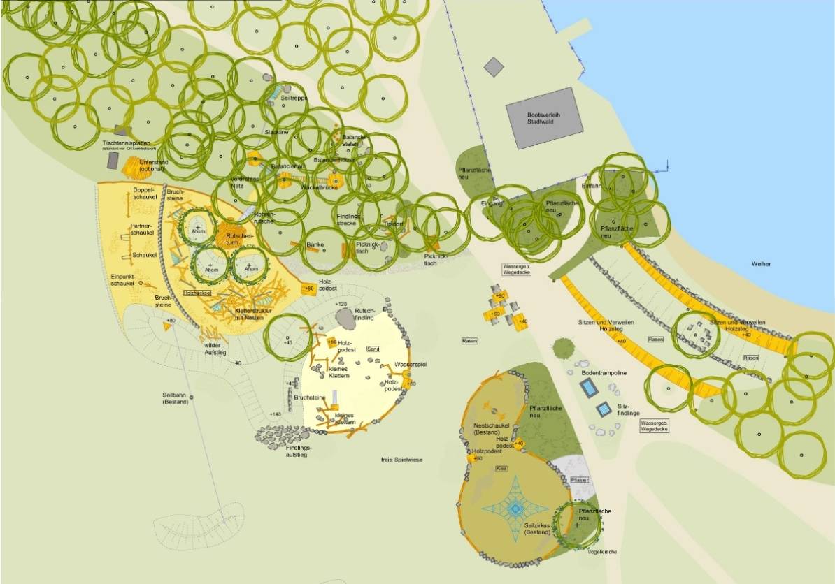 Der Plan für den umgebauten Spielplatz auf der Stadtwaldwiesen.
