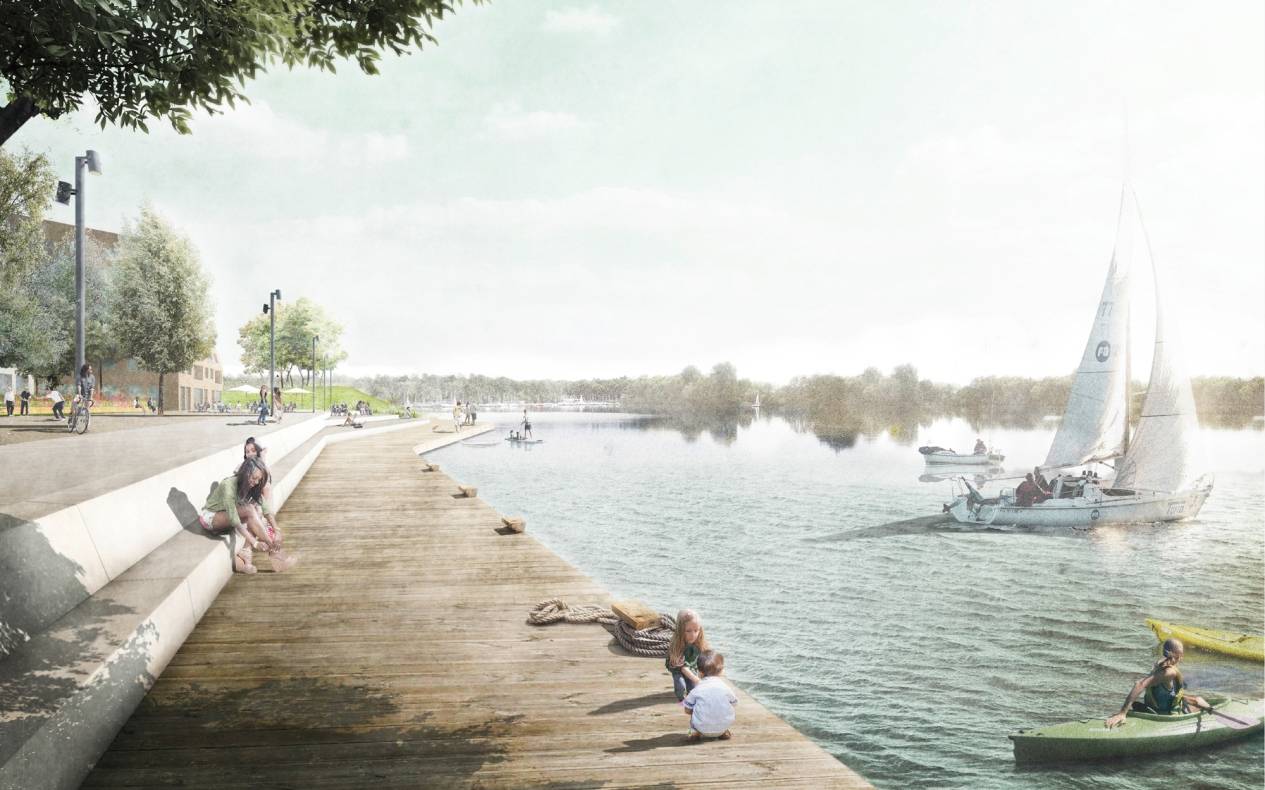 Leben und Wohnen am Masurensee: So könnte es ab 2025 am Rande des ehemaligen Rangierbahnhofs aussehen.