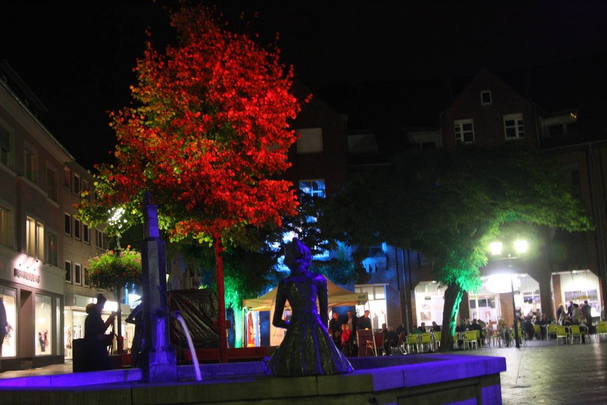  Der Lichtkünstler Uli Meier und die Firma Smartlite haben mit ihrer Lichtinstallation den ehemaligen Verlauf des Rotbachs rekonstruiert und den Altmarkt am Abend hell erstrahlen lassen. 