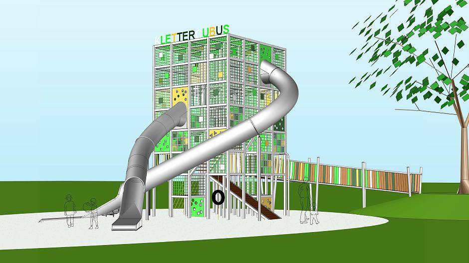 So soll der Klettercubus auf dem neuen Kantpark-Spielplatz aussehen.