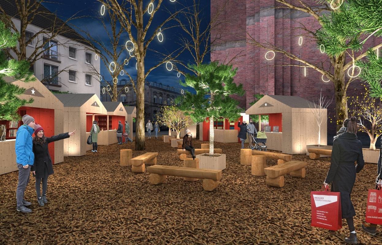 So soll der Platz zwischen Dionysiuskirche und Volksbank während der Adventszeit ausschauen (Computergrafik).