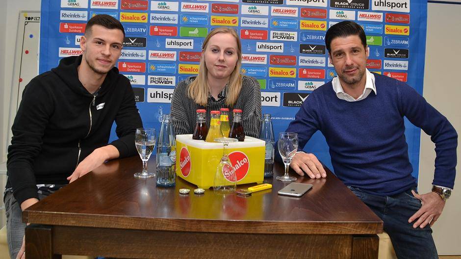 Andy Wiegel, Linda Kleine-Nathland und Ilia Gruev auf der heutigen Pressekonferenz.