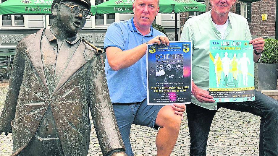 Christoph Peters und Hans-Dieter Schmitz vom TSV Meerbusch laden ganz Meerbusch nach Lank-Latum ein. Am Alten Markt soll es ein sportliches und ein musikalisches Event geben.