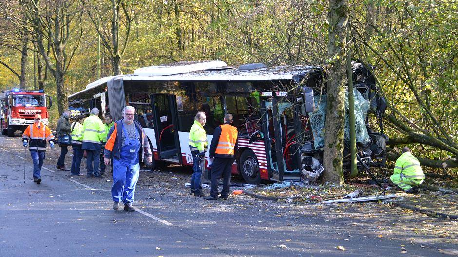 Mit großer Wucht muss der Bus gegen die Bäume geprallt sein, so...
