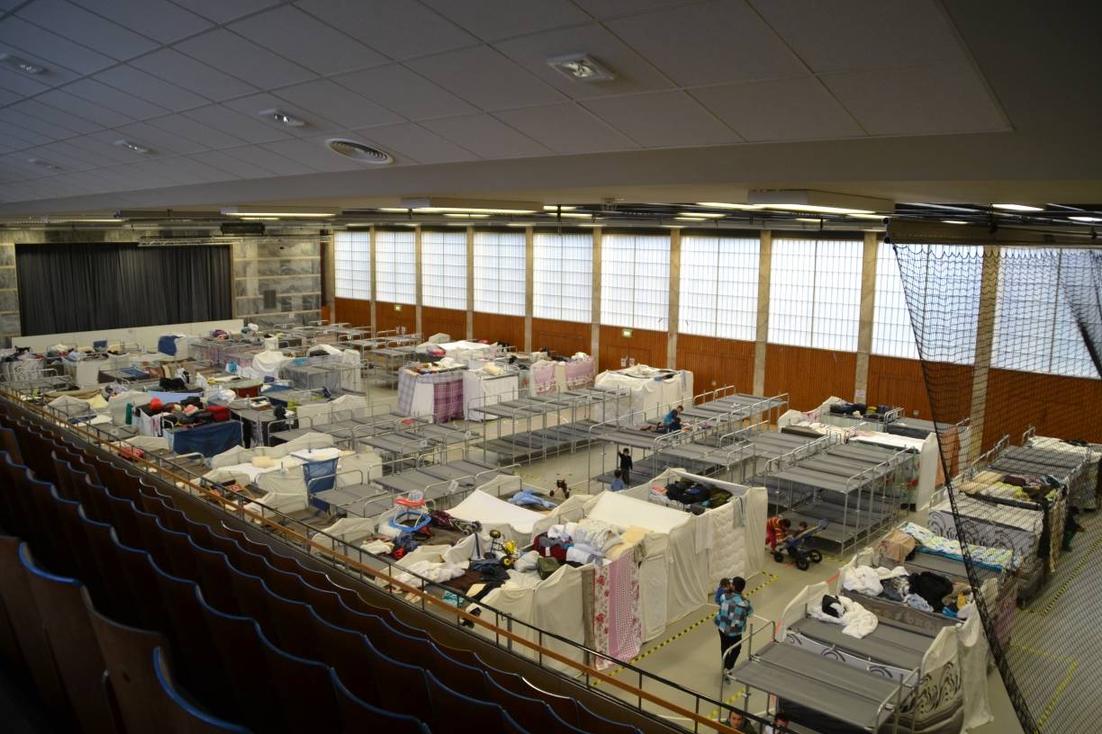  So sieht es momentan in der Glückauf-Halle Homberg aus. 109 Flüchtlinge sind hier aktuell untergebracht. 