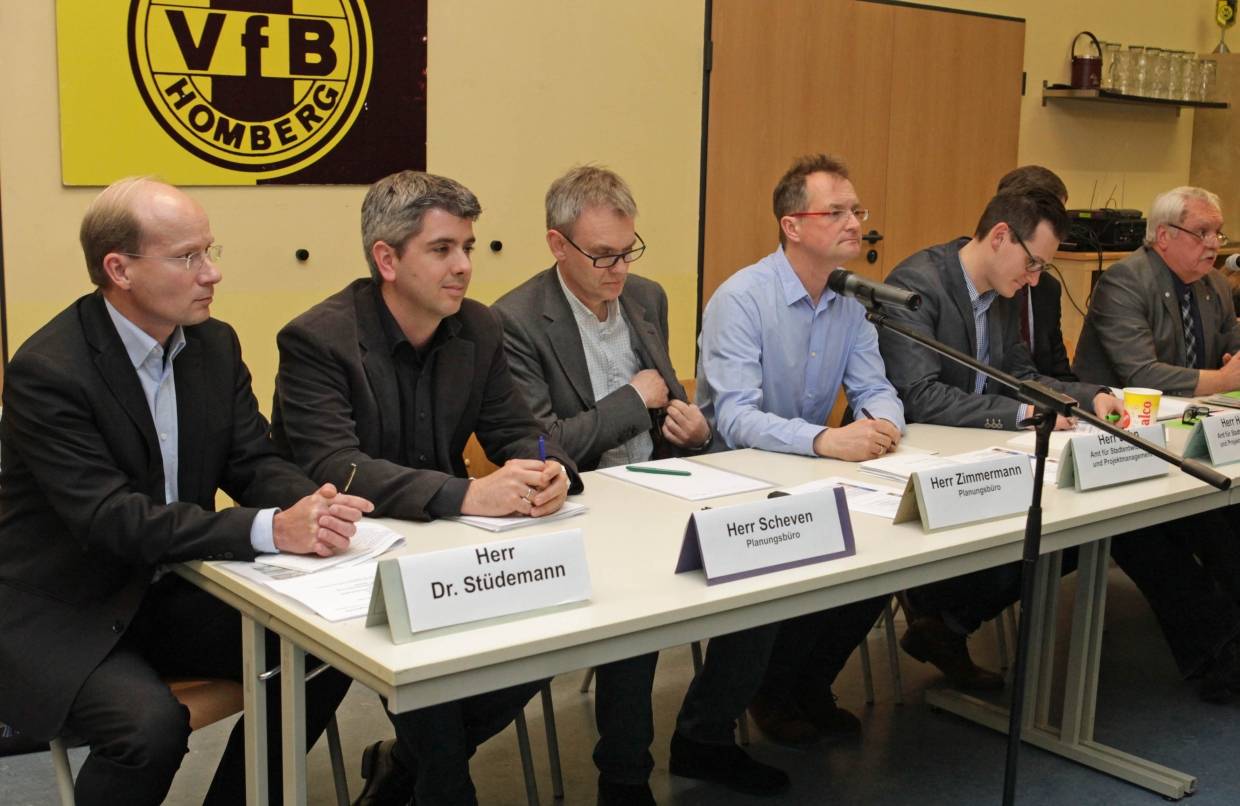 Podium mit Projektentwicklern, Planern,Verwaltungsvertretern und Bezirksbürgermeister.