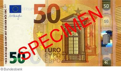  Die 50 Euro-Banknote der Europa-Serie wird am 4. April 2017 eingeführt. Mit der 5 Euro-Banknote wurde die Europa-Serie bereits im Mai 2013 begonnen. Es werden einige Jahre vergehen, bis alle sieben Stückelungen der neuen Serie im Umlauf sind. 