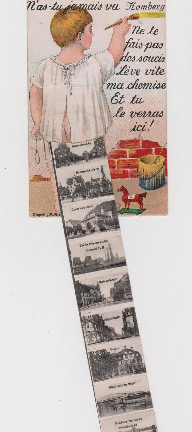  Absolute Rarität: Eine Leporello-Ansichtskarte aus der belgischen Besatzungszeit in Homberg. Die Bildfahne war zum rausziehen und erstaunlicher weise noch mit deutscher Beschriftung. 