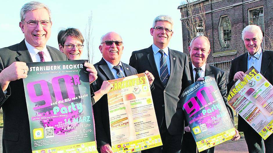  Hoffen auf viele Besucher beim Märzenfest (v.l.): Geschäftsführer Hans-Joachim Donath, Bärbel Blomen (Seniorenstelle), Präsident Will Stennes, Protokoll-Chef Joachim Kothen, Pressesprecher Wolfgang Dille und zweiter Geschäftsführer Siegfried Gaubitz. 