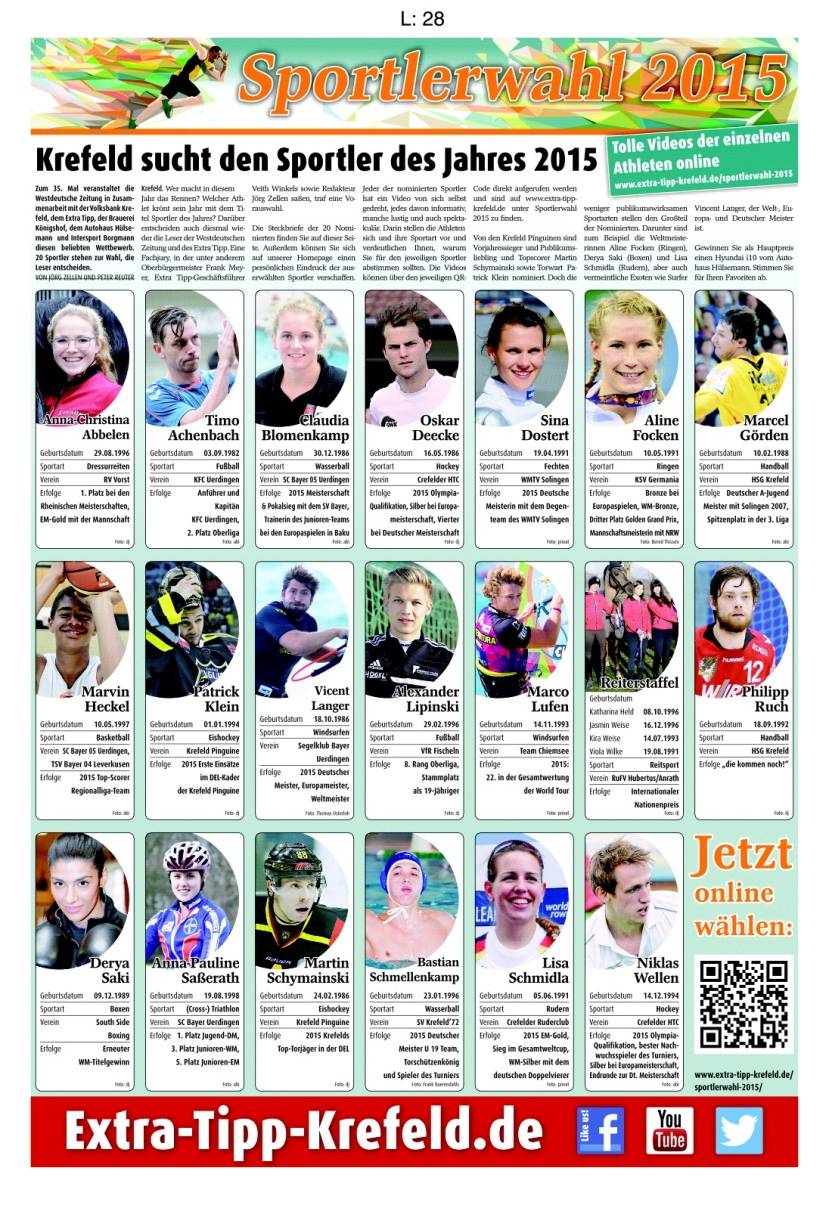 Sportlerwahl: Krefeld sucht den Sportler des Jahres 2015