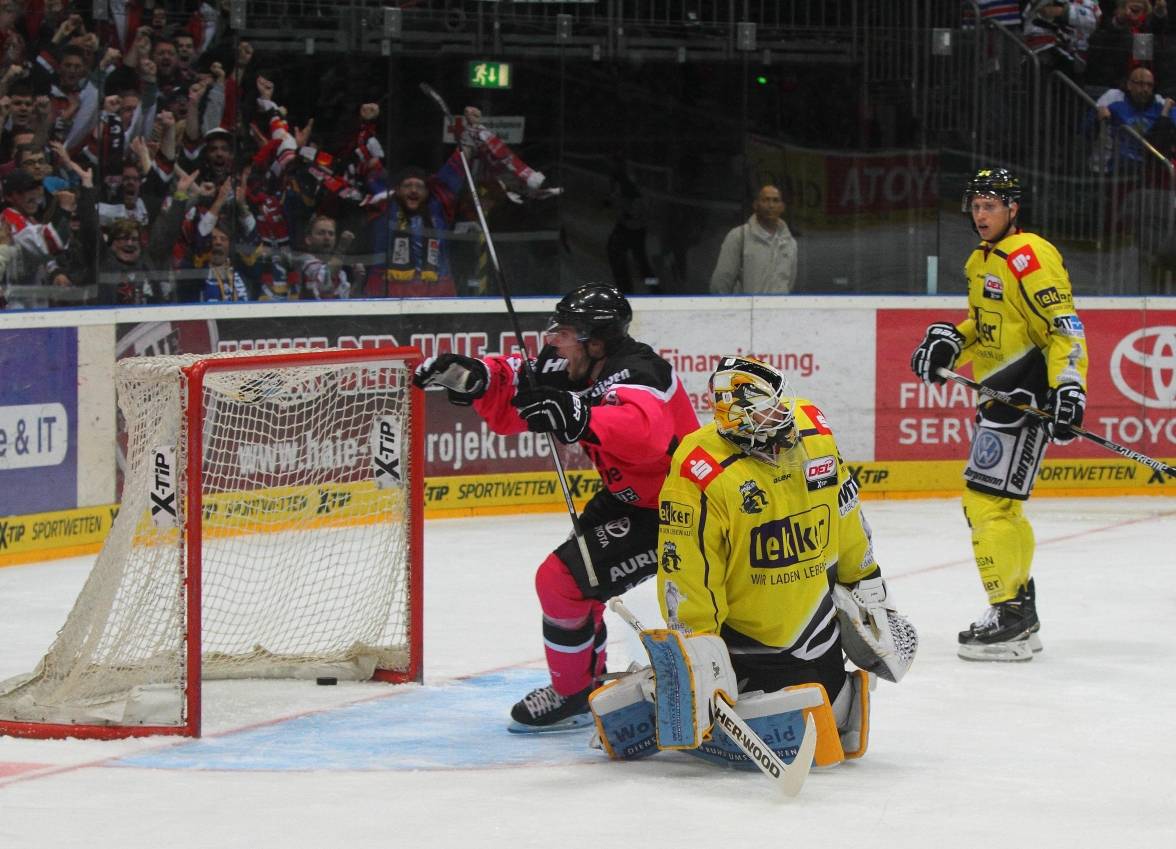 Krefeld Pinguine kassieren 2:6-Klatsche im Derby bei den Kölner Haien: Pinguine übernehmen Rote Laterne