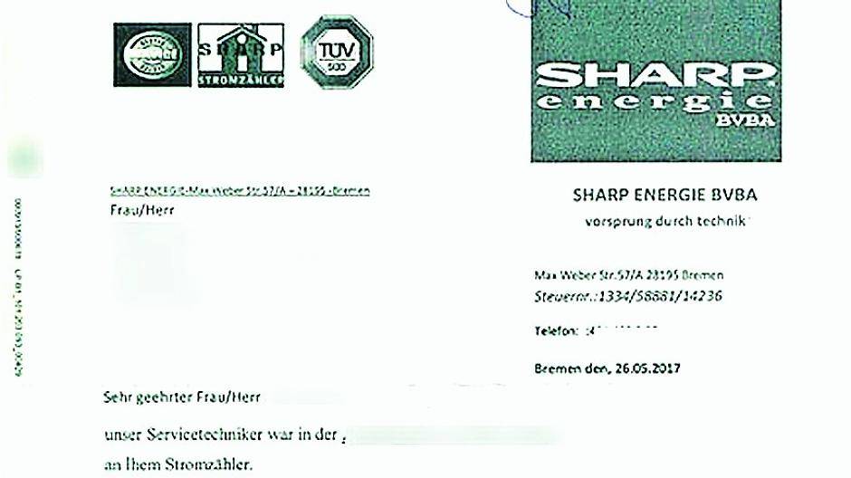  Im Anhang: Screenshot vom Anschreiben der Sharp Energie BVBA.  