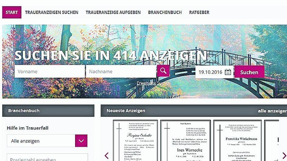  So sieht das neue Trauerportal des Extra-Tipps Meerbusch aus. Klicken Sie einfach mal rein. Foto/Screenshot: Verlag 