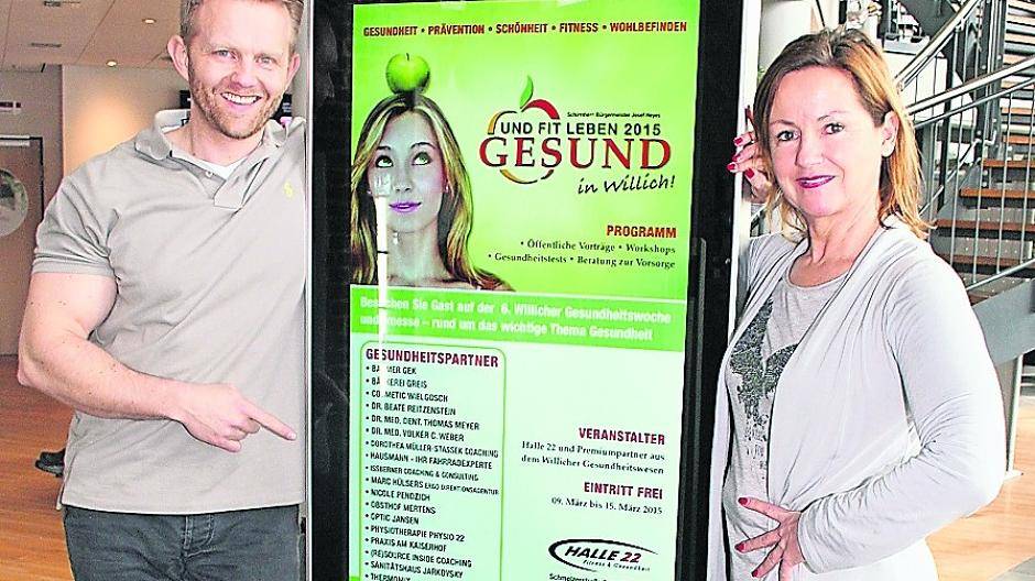 Studioleiter Thomas Mathes und Inhaberin Edith Gribs vom Fitness- und Gesundheitsstudio Halle 22 haben ein informatives Rahmenprogramm für die 6. Willicher Gesundheitswoche zusammengestellt.