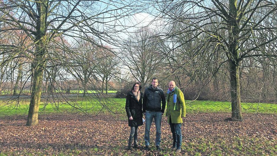  Gruppenbild vor natürlich gewachsenen Linden (v.l.): Anne Peters-Dresen, Hanno Müller (beide mags) und Künstler Norbert Krause blicken mit Vorfreude auf die kommenden Monate im Zeichen des Baumes. 