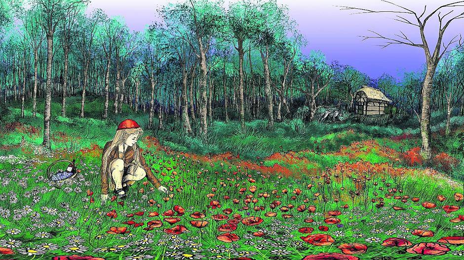  Eines von elf 3D-Rotkäppchen-Panoramen der Künstlerin Anna Winz, die ab morgen in der Volksbank zu sehen sind. 