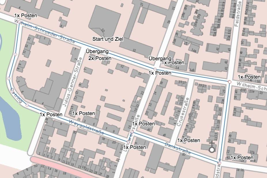 Gegen den Uhrzeigersinn geht's rund; Start und Ziel sind am Hanns-Dieter-Hüsch-Bildungszentrum.