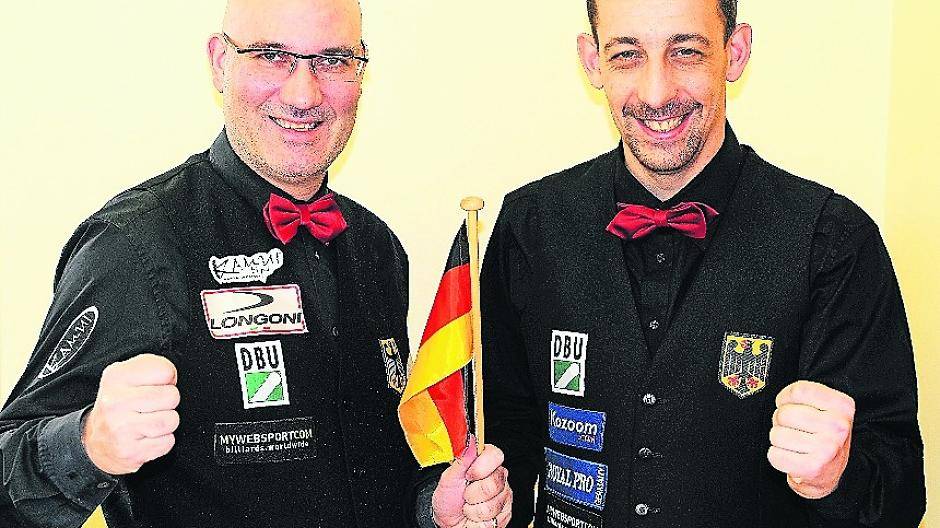 Die Billardstars Martin Horn und Ronny Lindemann wollen für Deutschland den WM-Titel holen.