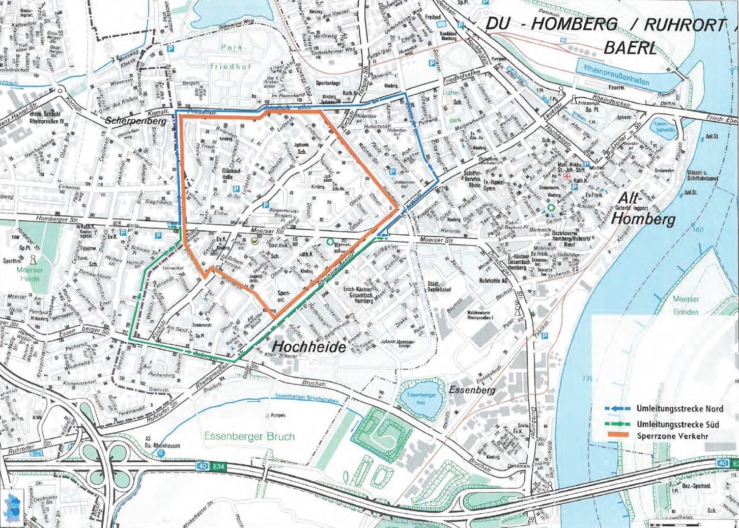 Im Kartenausschnitt in orange markiert die großräumige Sperrzone.