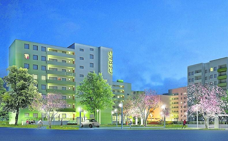 Mit offenen, hell erleuchteten Toren sollen die Wegebeziehungen in der Wohnsiedlung eindeutig gekennzeichnet werden. Zusammen mit den beleuchteten Wegen entsteht auch nachts kein Gefühl von Unsicherheit.