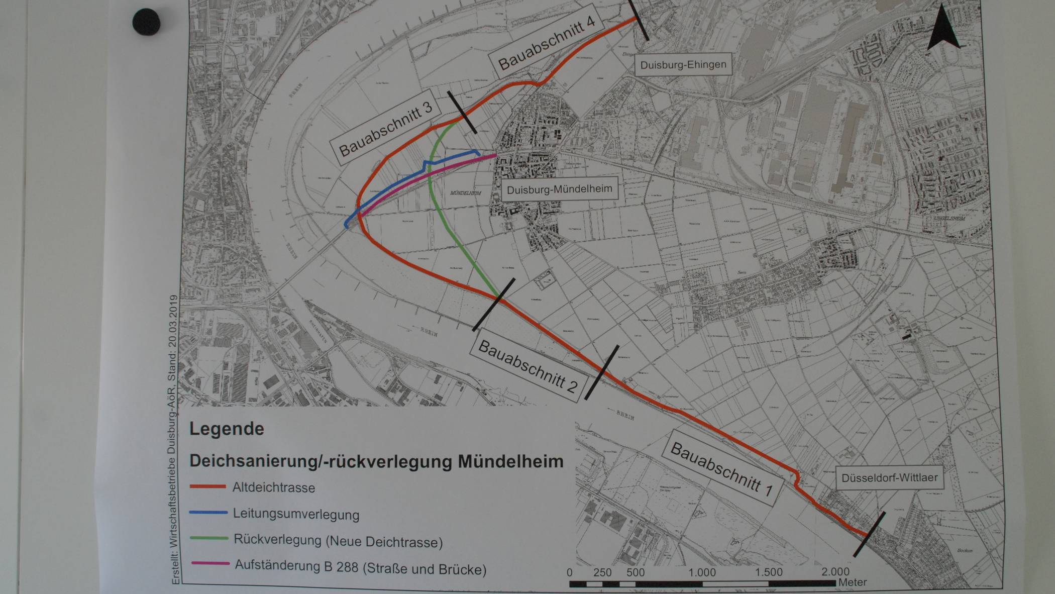 Die Bauabschnitte 1 und 2 sind inzwischen abgeschlossen. Die grüne Linie markiert den neuen Deichverlauf im dritten Bauabschnitt.